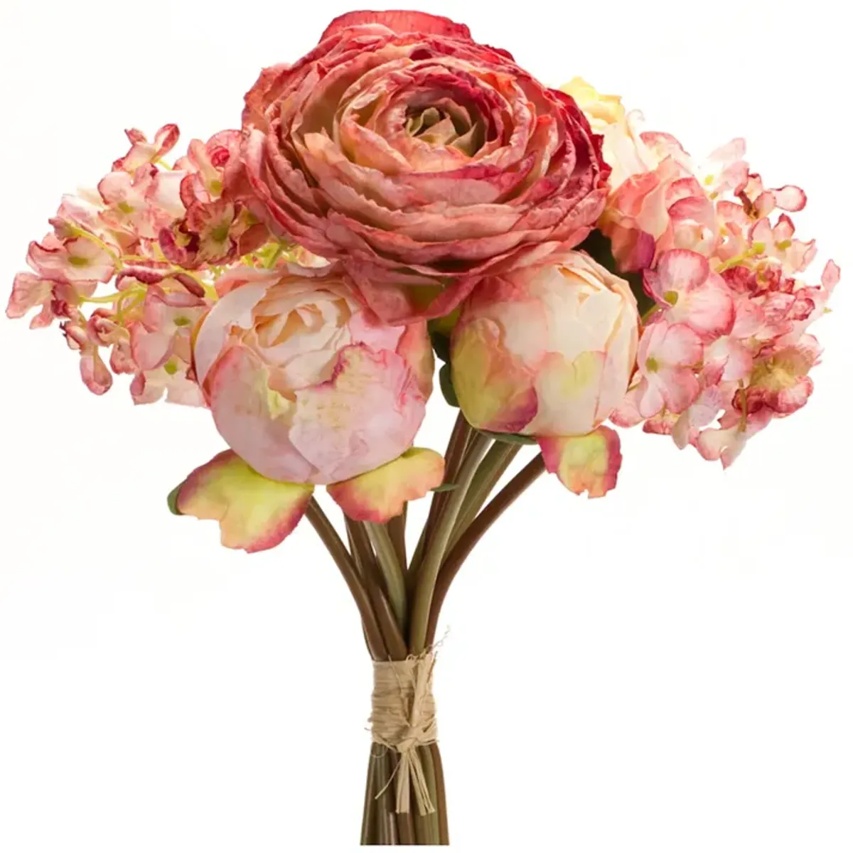 Vibrant Coral Peony and Hydrangea Artificial Flower Bouquet for Home Décor (Set of 6)