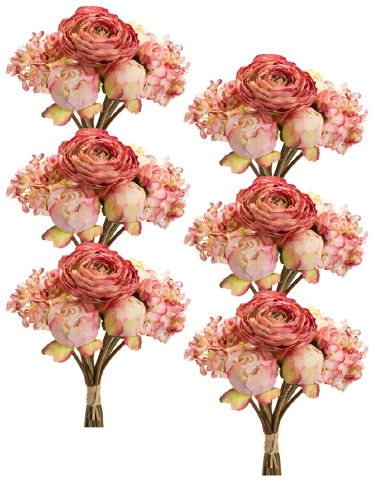 Vibrant Coral Peony and Hydrangea Artificial Flower Bouquet for Home Décor (Set of 6)