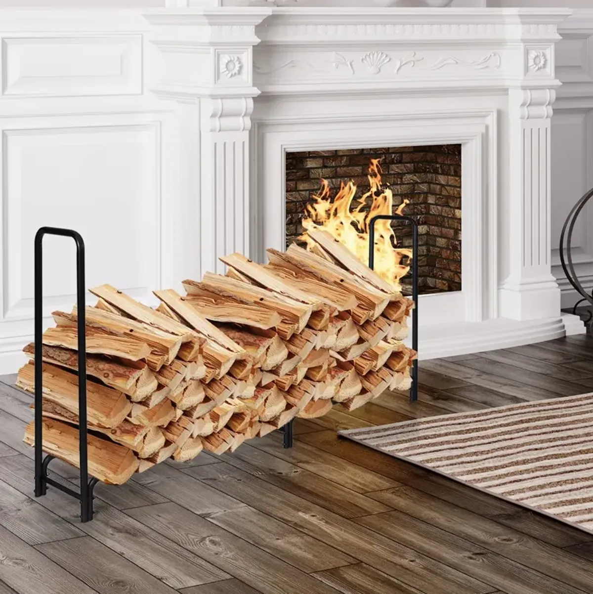 8 Feet Outdoor Steel Firewood Log Rack