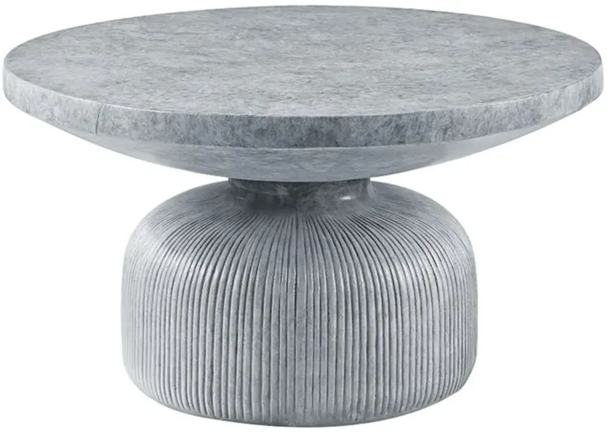 Lylie 30 Inch Coffee Table, Round Naturalistic Design, Gray Durable Cement - Benzara