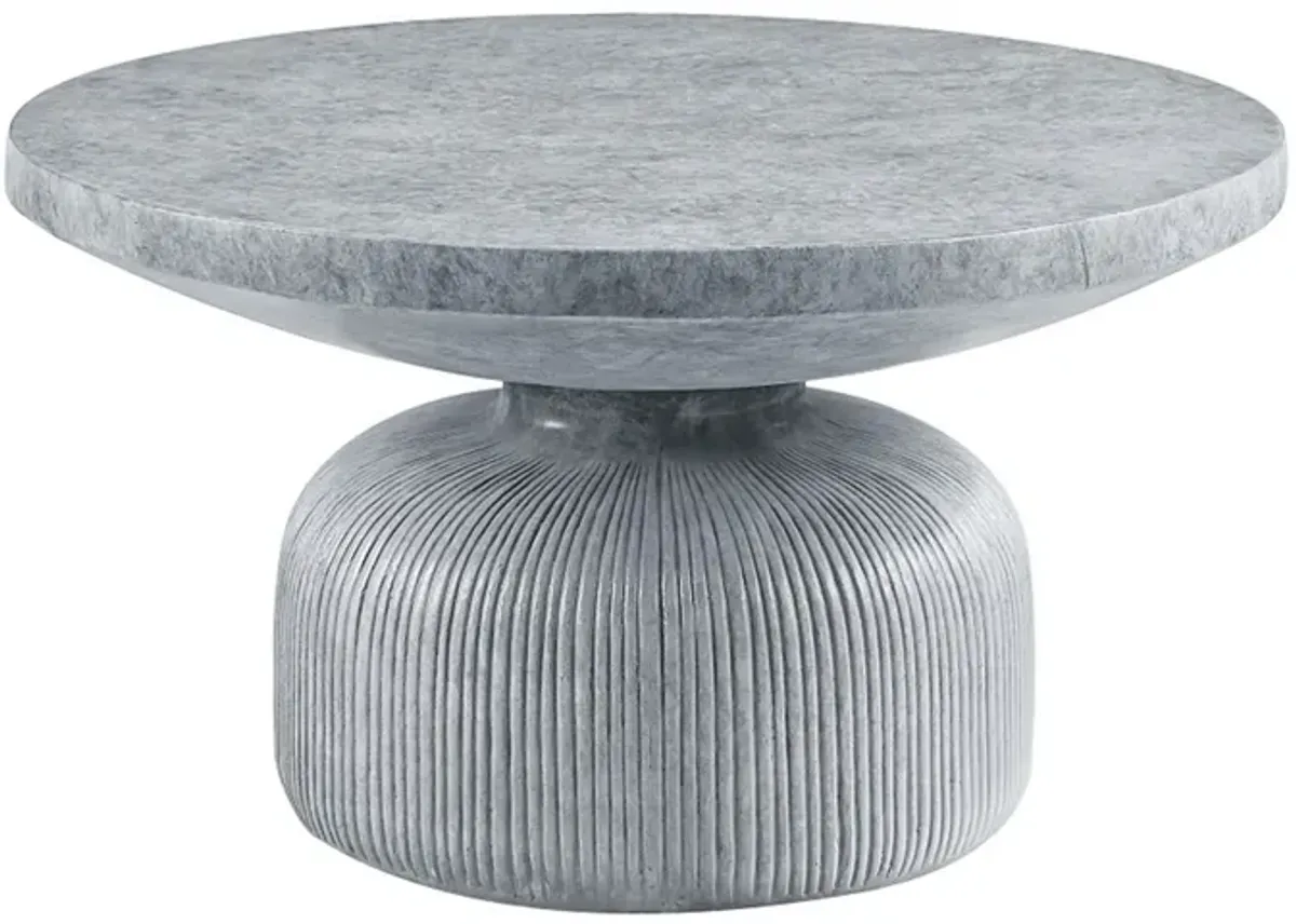 Lylie 30 Inch Coffee Table, Round Naturalistic Design, Gray Durable Cement - Benzara