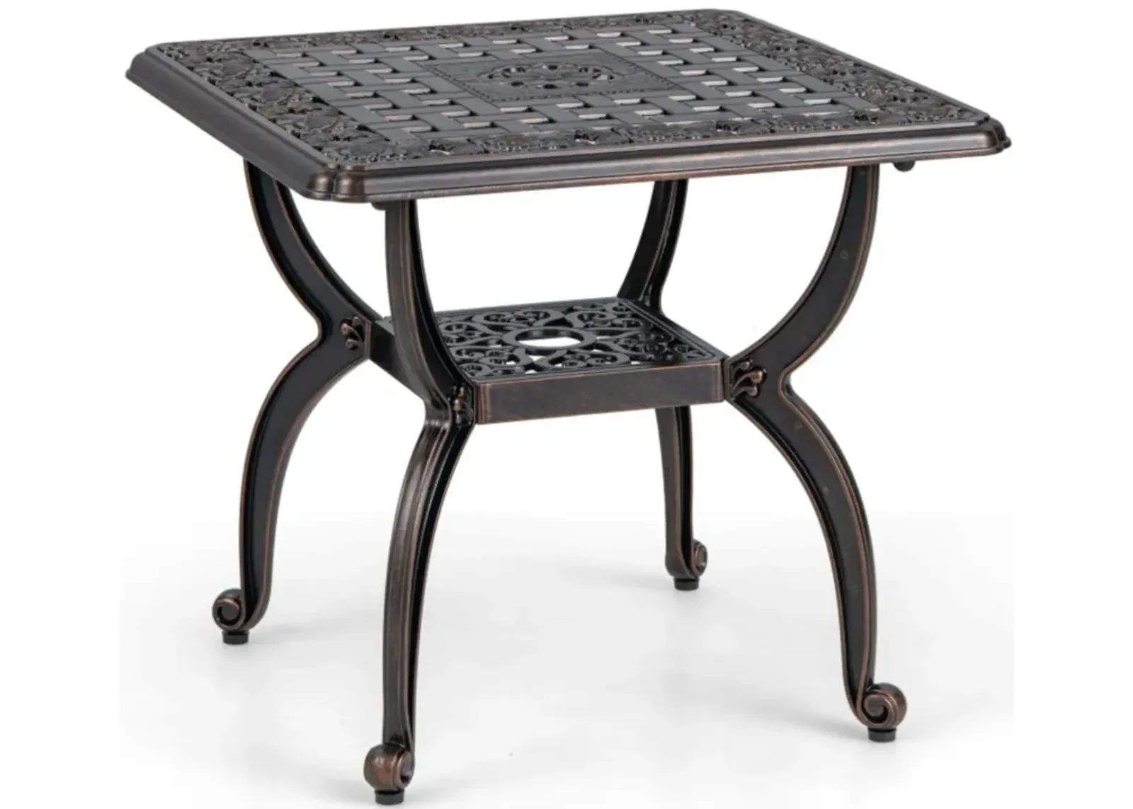 Hivvago Cast Aluminum Outdoor Side Table with Storage Shelf for Garden Porch Balcony