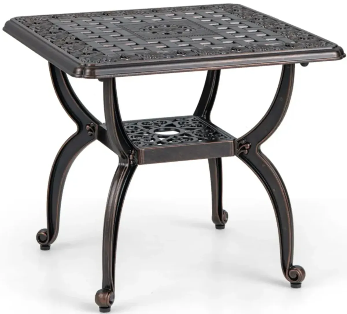 Hivvago Cast Aluminum Outdoor Side Table with Storage Shelf for Garden Porch Balcony