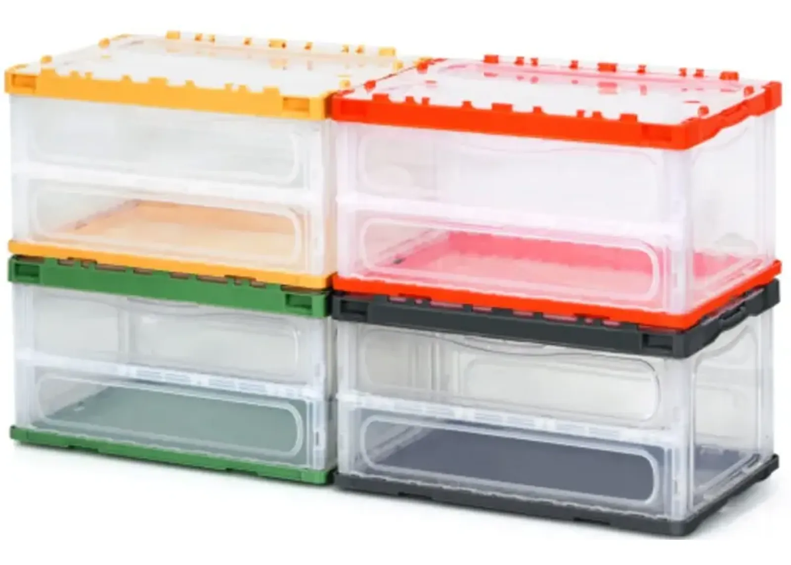 4 Pack Collapsible and Stackable Plastic Storage Bins with Attached Lid