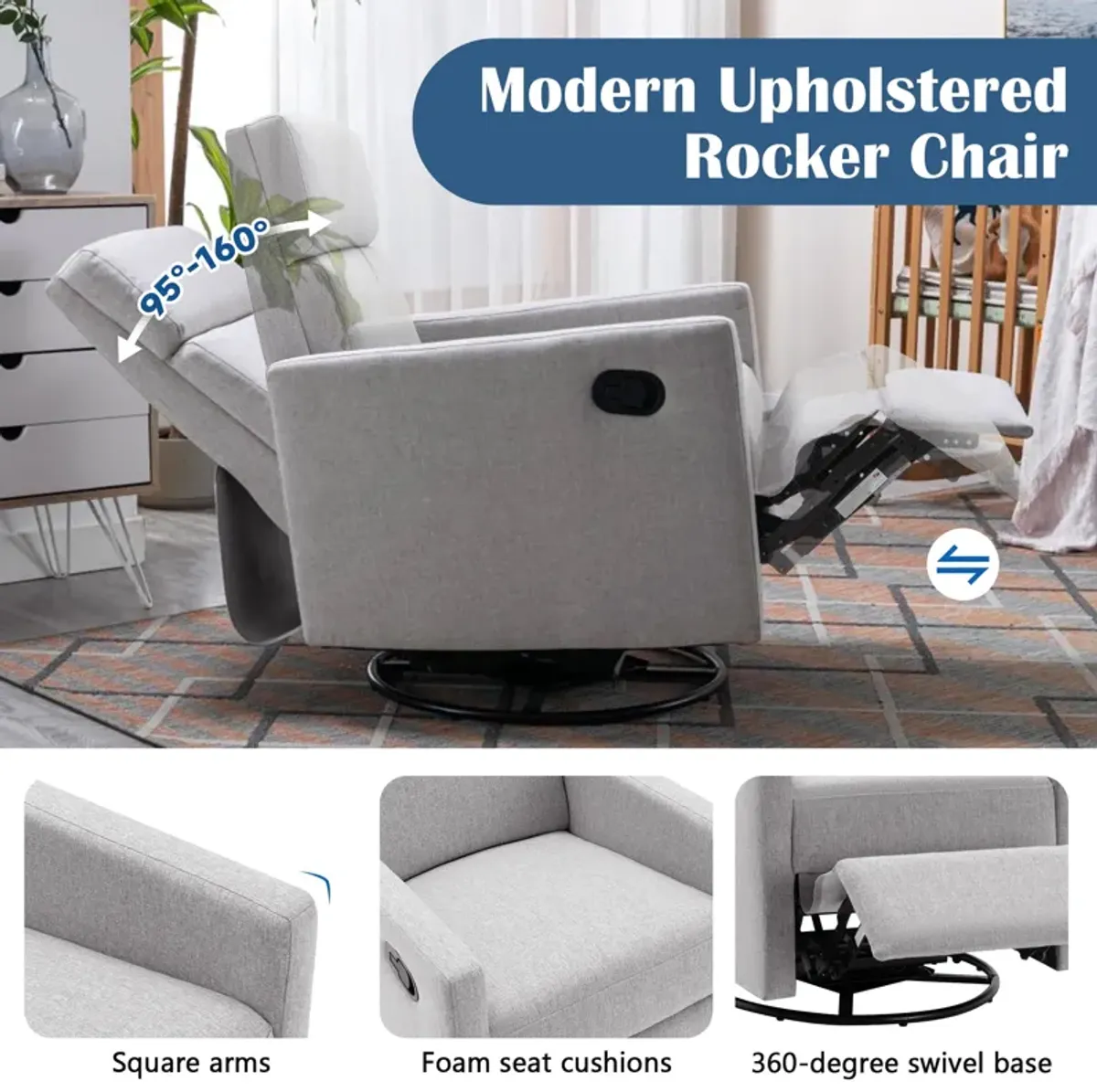 Merax Modern Upholstered Rocker Nursery Chair