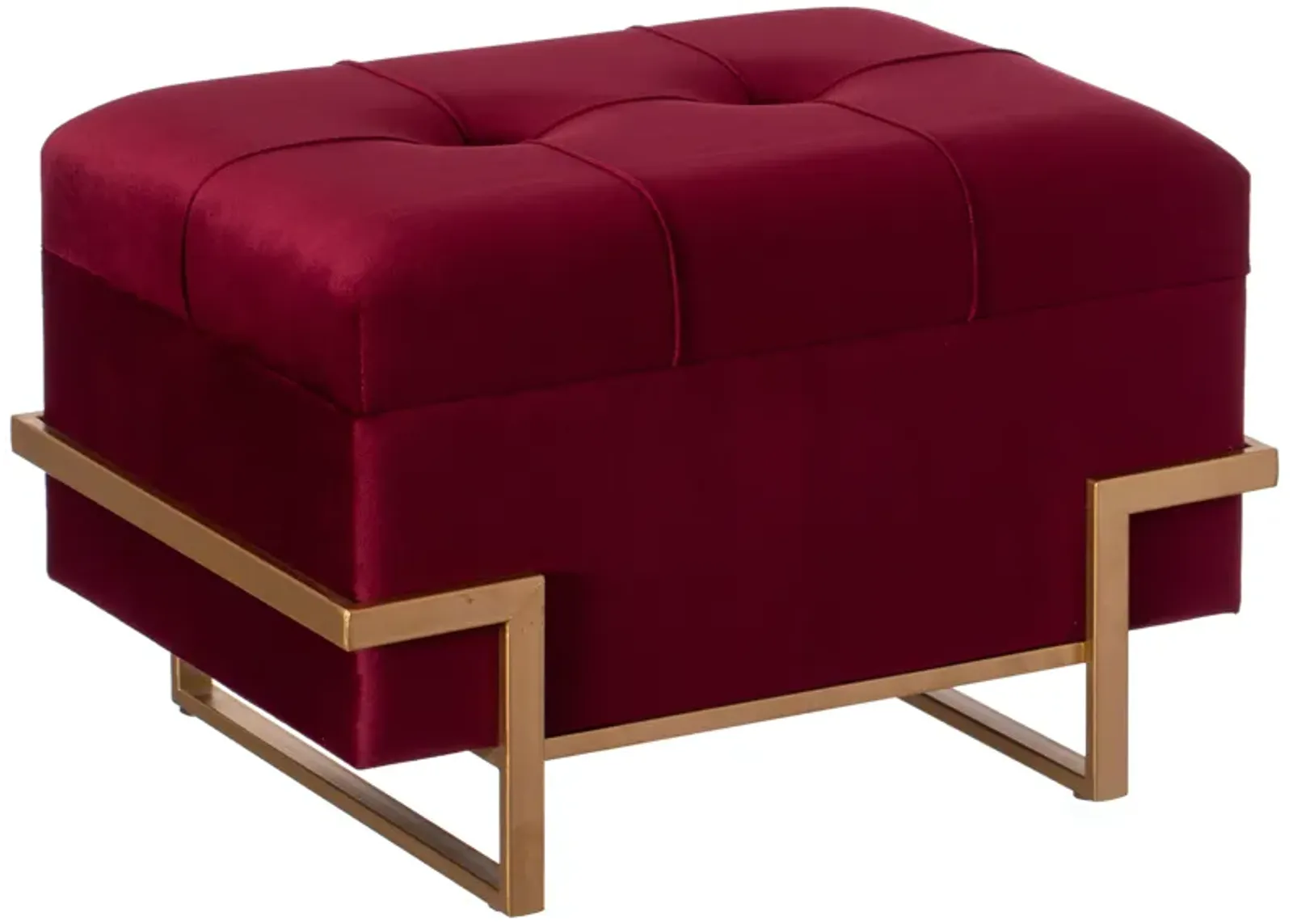 Rectangle Velvet Storage Ottoman Stool Box with Abstract Golden Legs | Decorative Sitting Bench for Living Room Home Decor with Unique Base Support (Red Small)