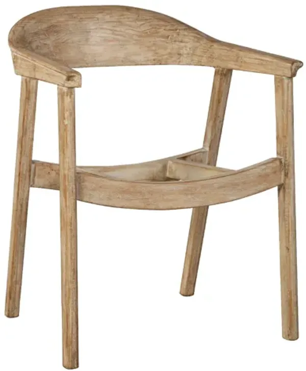 Beny Dining Armchair w Curved Back, Aged White Pine Wood