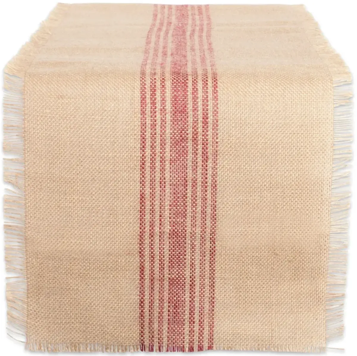 108" Brown and Red Middle Striped Burlap Table Runner