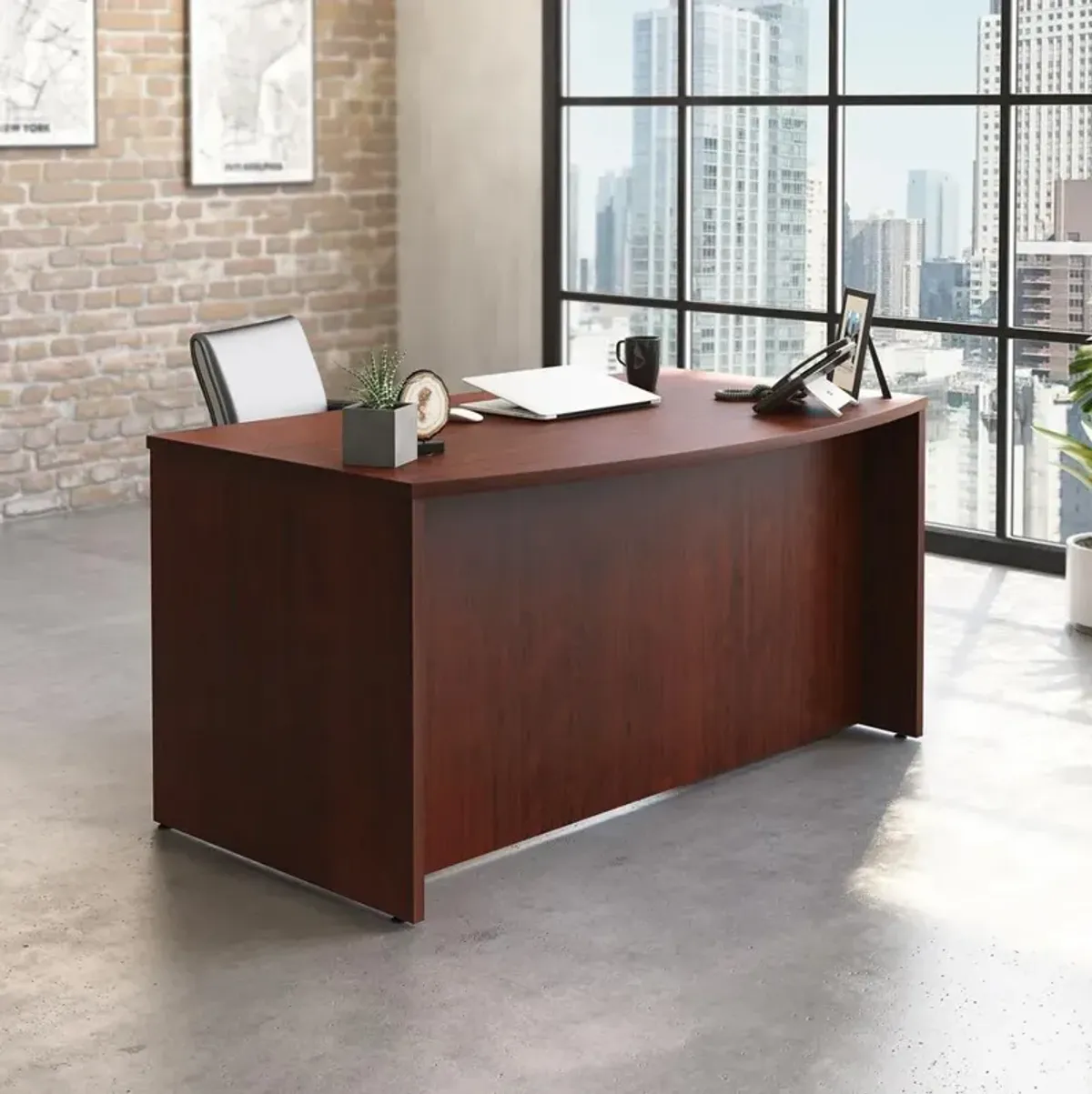 Sauder Affirm 60 Bow Front Desk Shell Classic Cherry