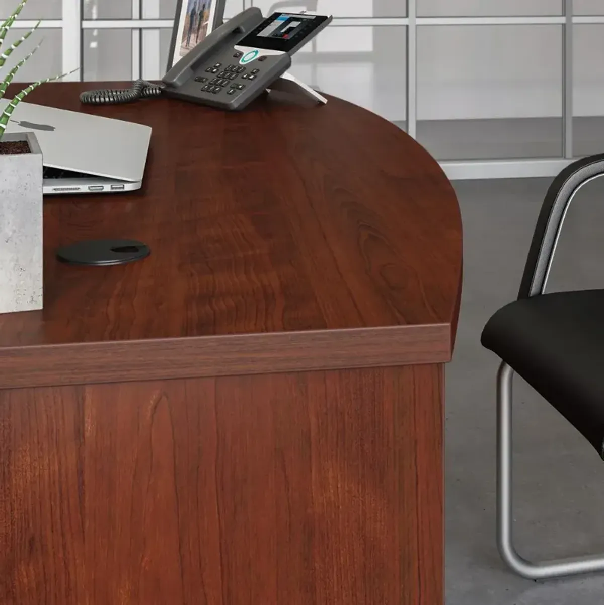 Sauder Affirm 60 Bow Front Desk Shell Classic Cherry