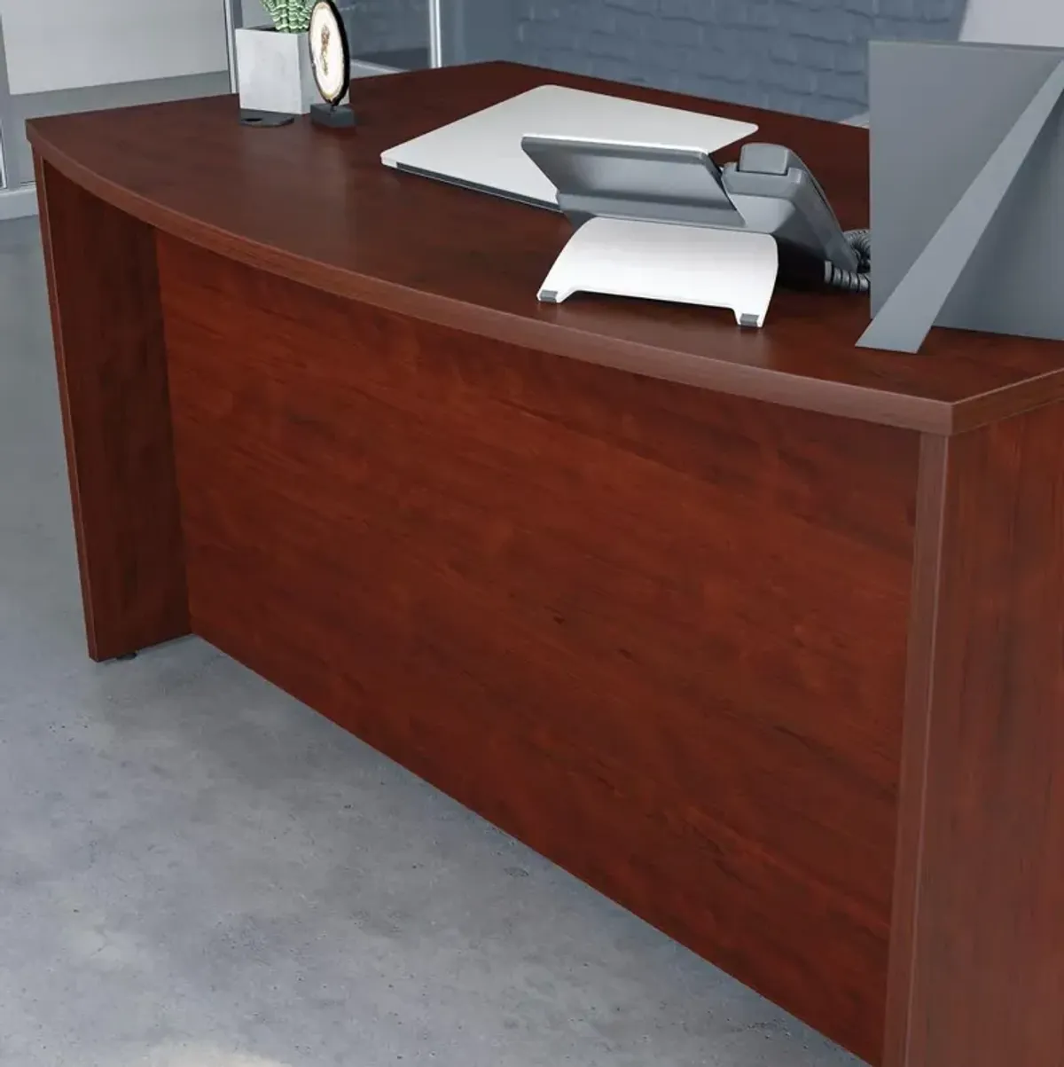 Sauder Affirm 60 Bow Front Desk Shell Classic Cherry