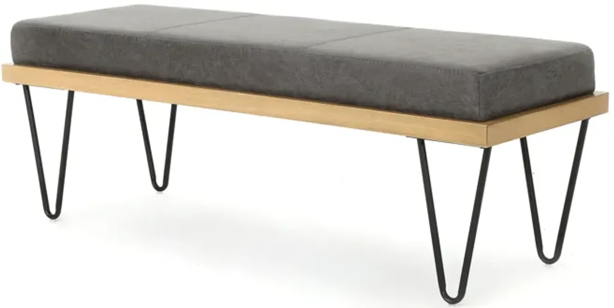 Mid-Century Modern Bench with Upholstered Seat and Storage