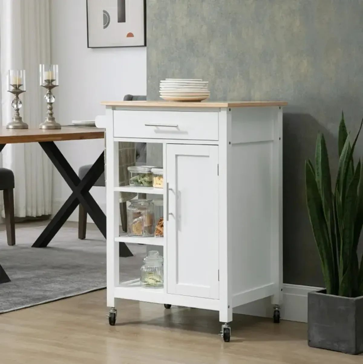 Compact Kitchen Island Cart on Wheels, Portable Storage Cabinet with Shelves & Drawers