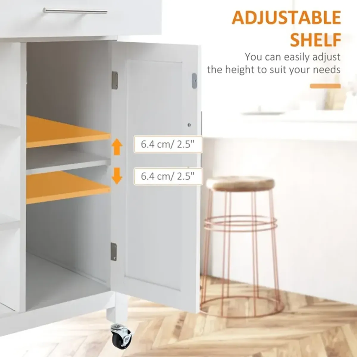 Compact Kitchen Island Cart on Wheels, Portable Storage Cabinet with Shelves & Drawers