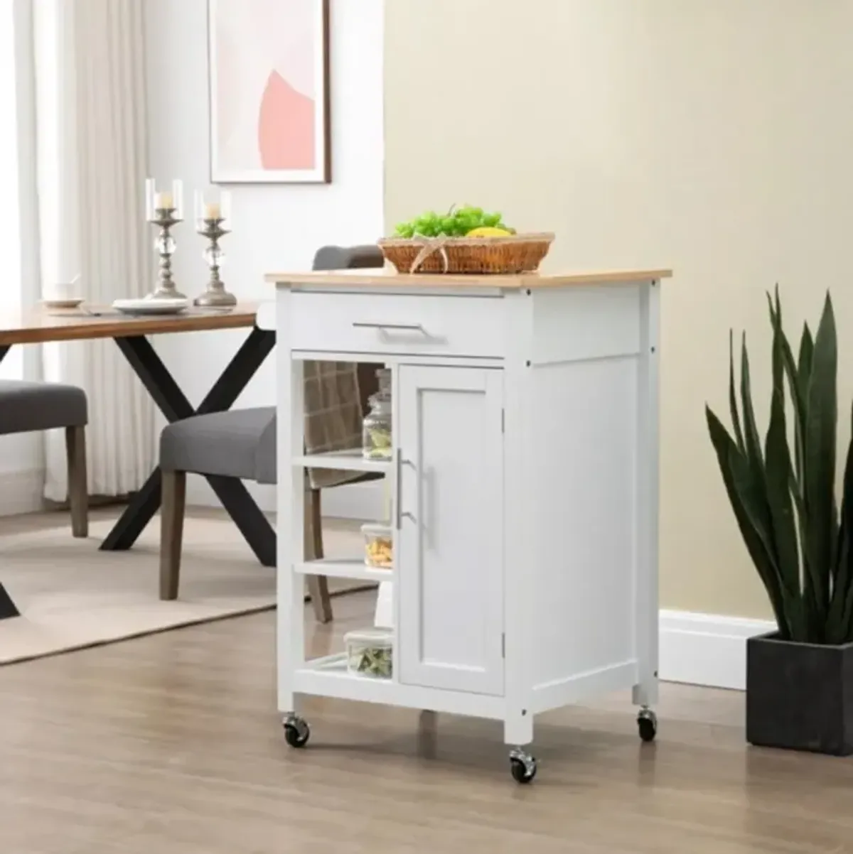 Compact Kitchen Island Cart on Wheels, Portable Storage Cabinet with Shelves & Drawers