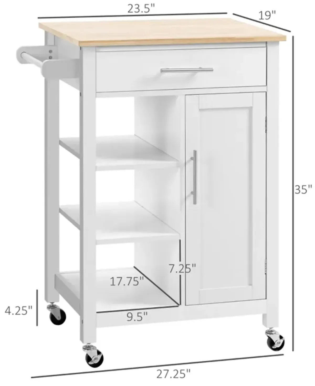 Compact Kitchen Island Cart on Wheels, Portable Storage Cabinet with Shelves & Drawers