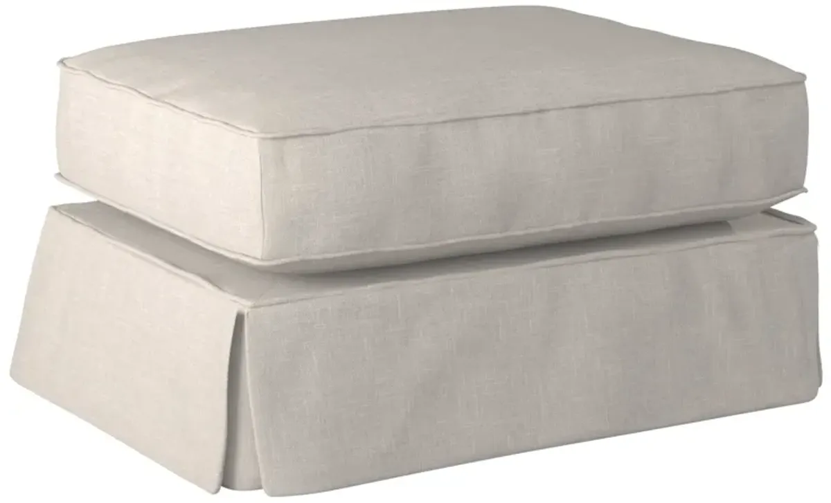 Sunset Trading Americana Box Cushion Slipcovered Ottoman | Light Gray