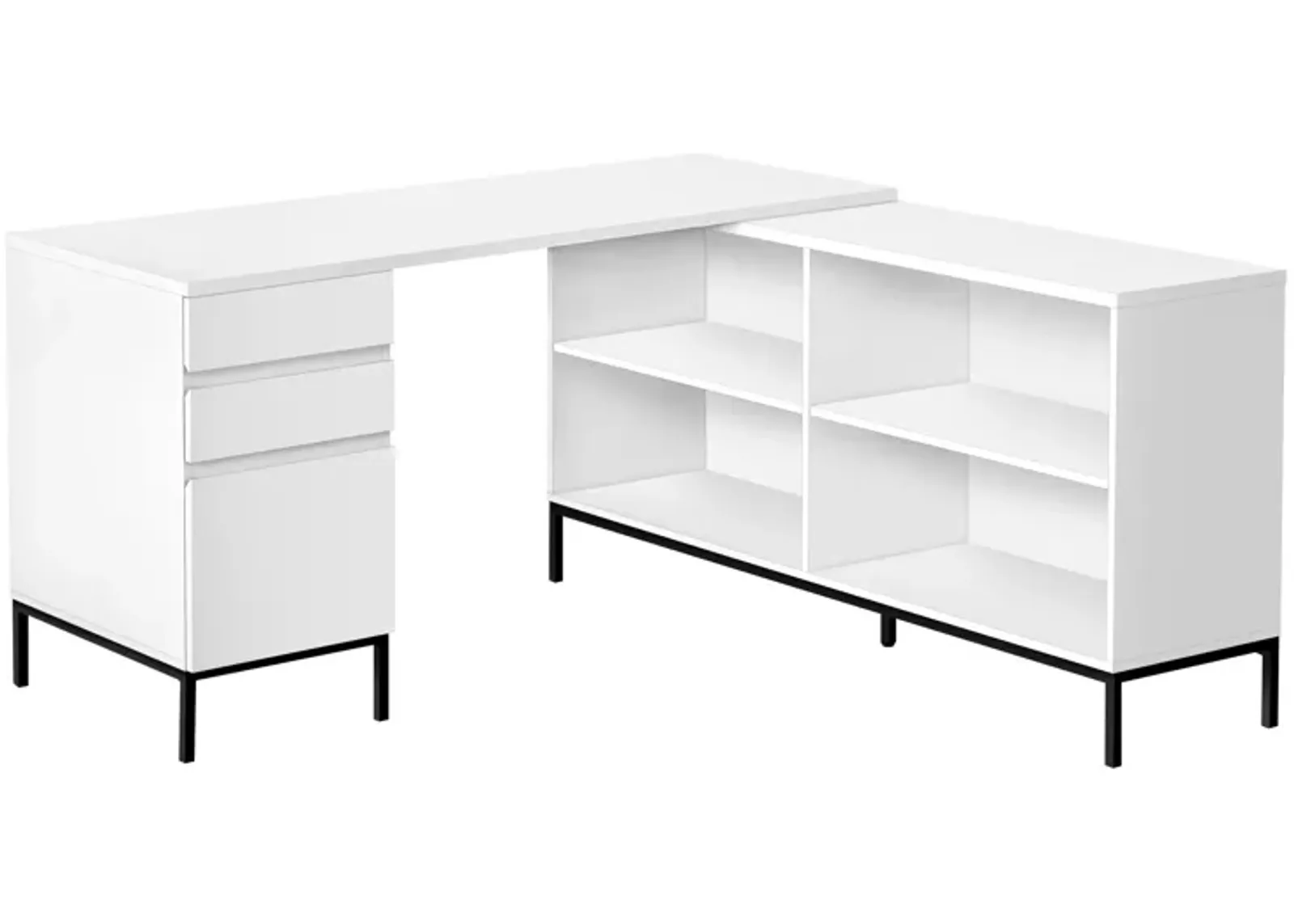 Computer Desk, Home Office, Corner, Storage Drawers, 60"L, L Shape, Work, Laptop, Metal, Laminate, White, Black, Contemporary, Modern