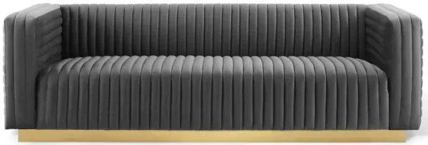 Charisma Channel Tufted Performance Velvet Living Room Sofa