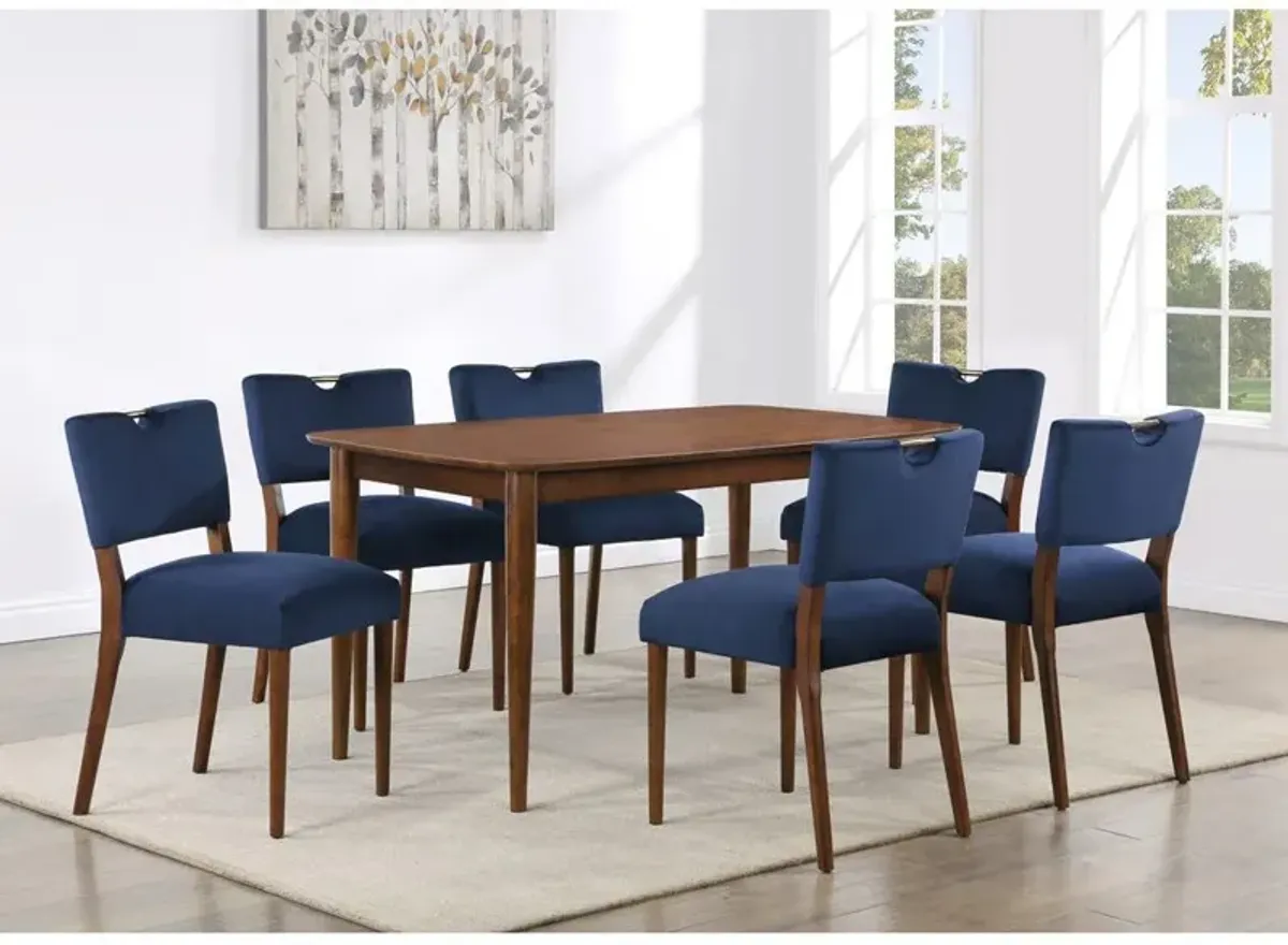 Comfort Pointe Bonito Blue Velvet 7PC Dining Set in Walnut Finish