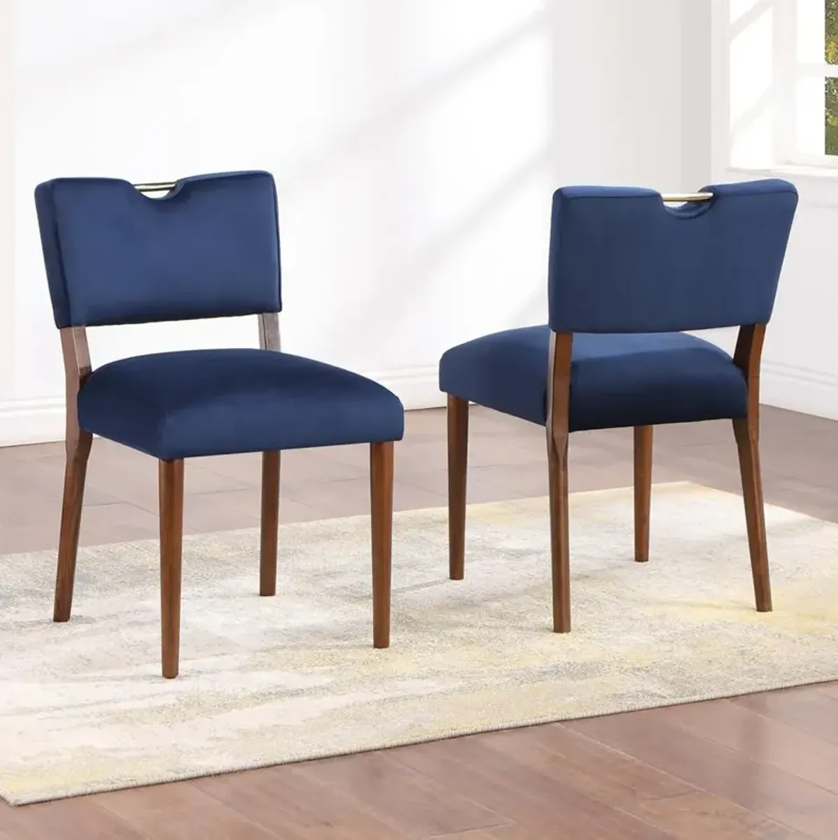 Comfort Pointe Bonito Blue Velvet 7PC Dining Set in Walnut Finish