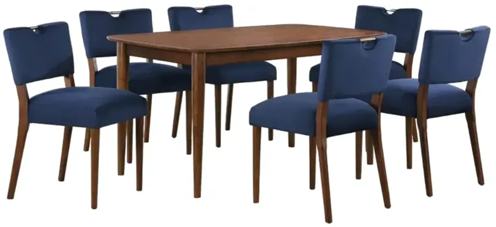 Comfort Pointe Bonito Blue Velvet 7PC Dining Set in Walnut Finish