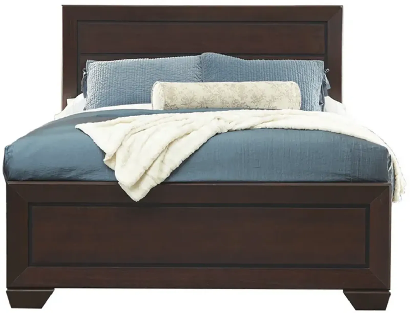 Queen Size Bed with Panel Headboard and Footboard, Cocoa Brown-Benzara