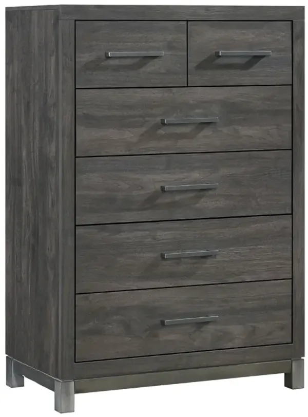 Deena Tall Dresser Chest, Brown Gray Melamine Veneer, 6 Drawers - Benzara