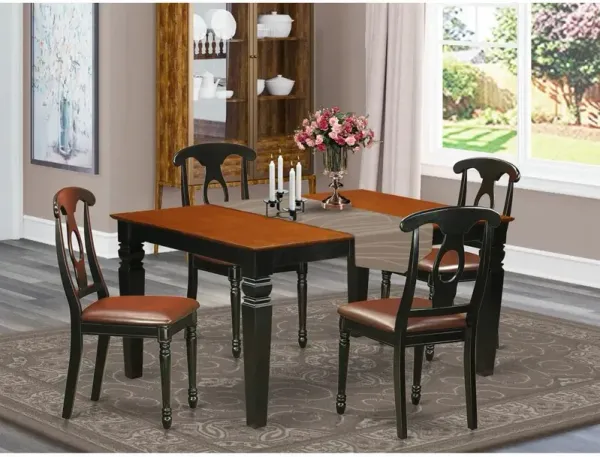 5 Pc Dinette set with a Dinning Table and 4 Leather Kitchen Chairs in Black
