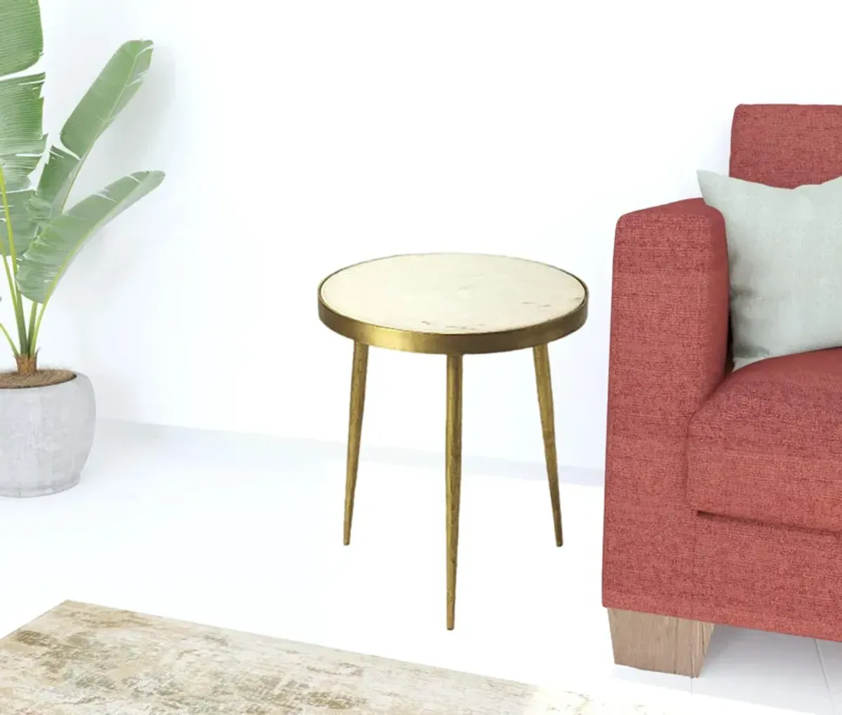 Hivvago 18" Gold And White Marble Round End Table