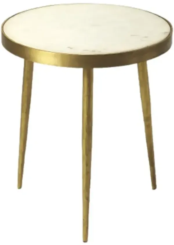 Hivvago 18" Gold And White Marble Round End Table