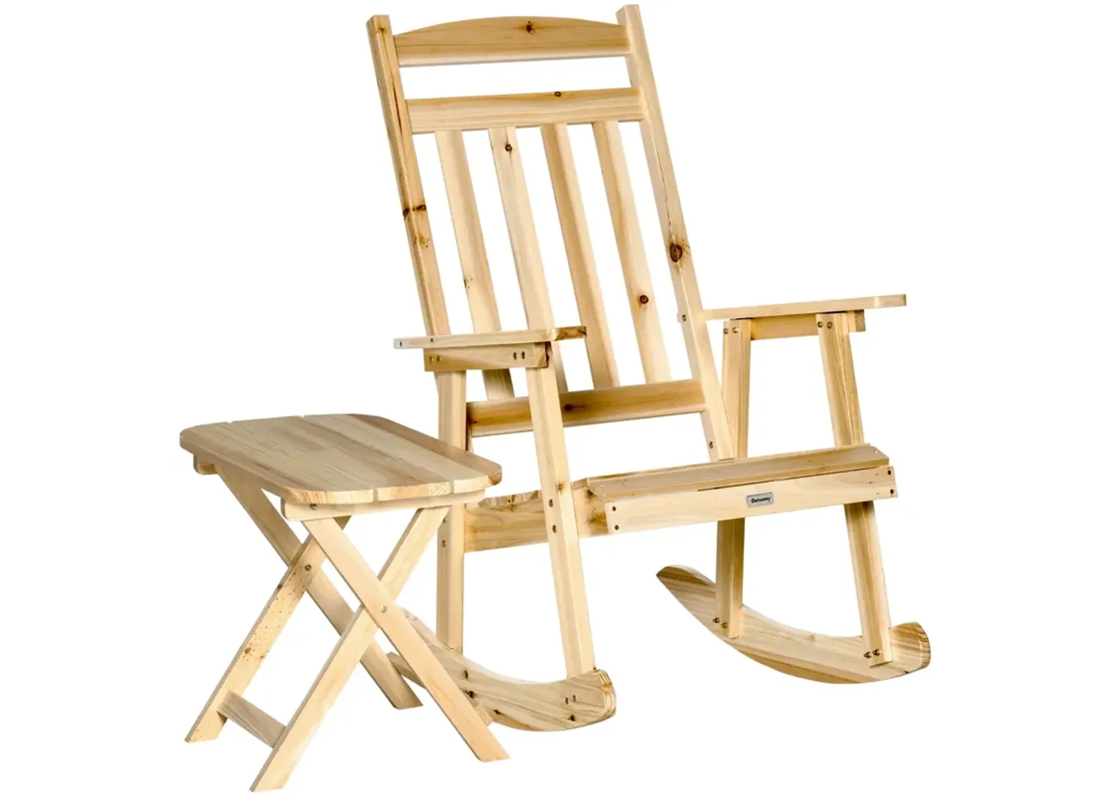 Natural Porch Set: 2-Piece Wooden Rocking Chairs with Foldable Table