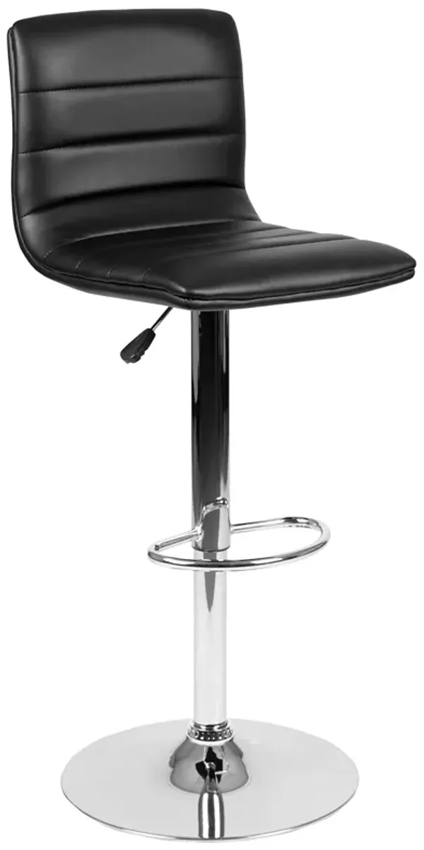Flash Furniture Vincent Modern Black Vinyl Adjustable Bar Stool with Back, Swivel Stool with Chrome Pedestal Base and Footrest