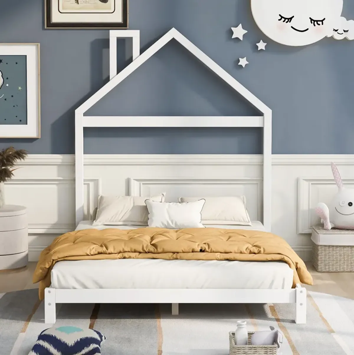 Merax Wood Platform Bed with House-shaped Headboard