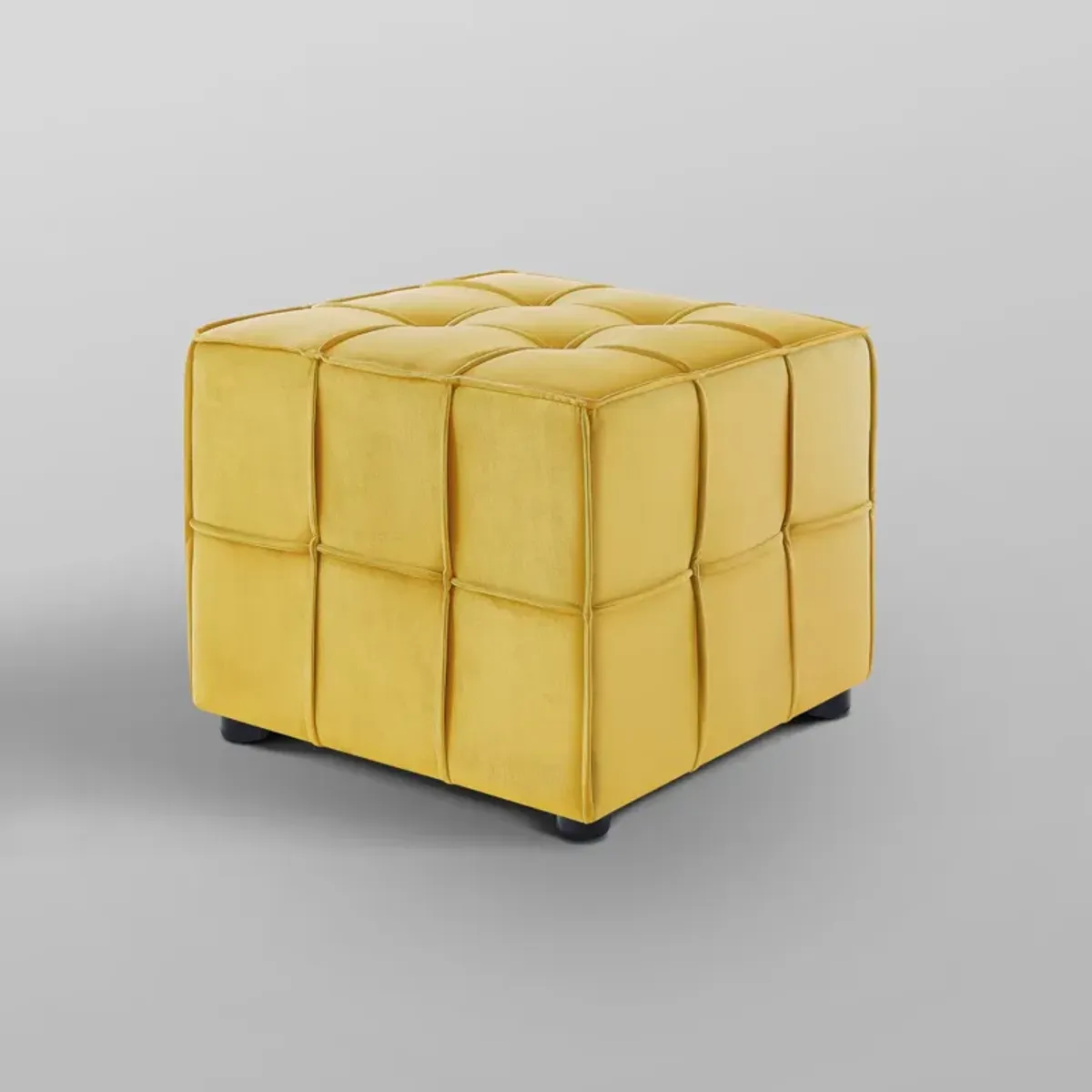 Hivvago 22" Yellow Velvet And Black Cube Ottoman