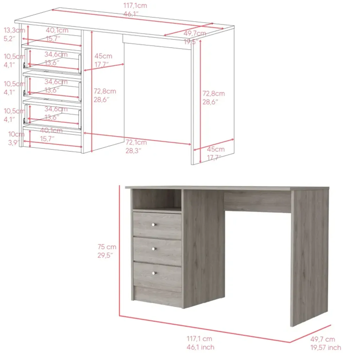 Computer Desk Fremont, Office, Light Gray