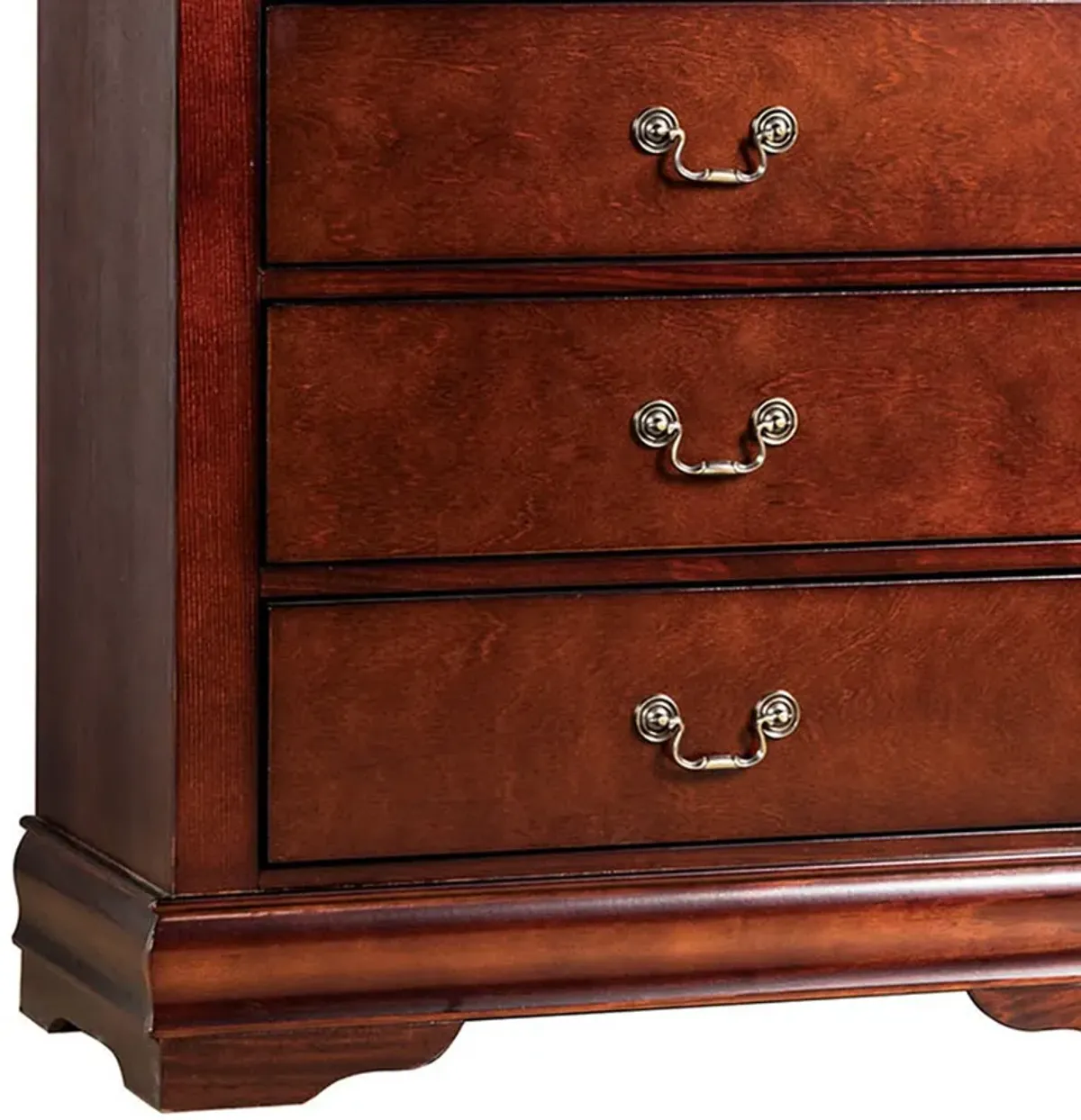 Ryla Tall Dresser Chest, 5 Drawers, Metal Handles, Cherry Brown Solid Wood