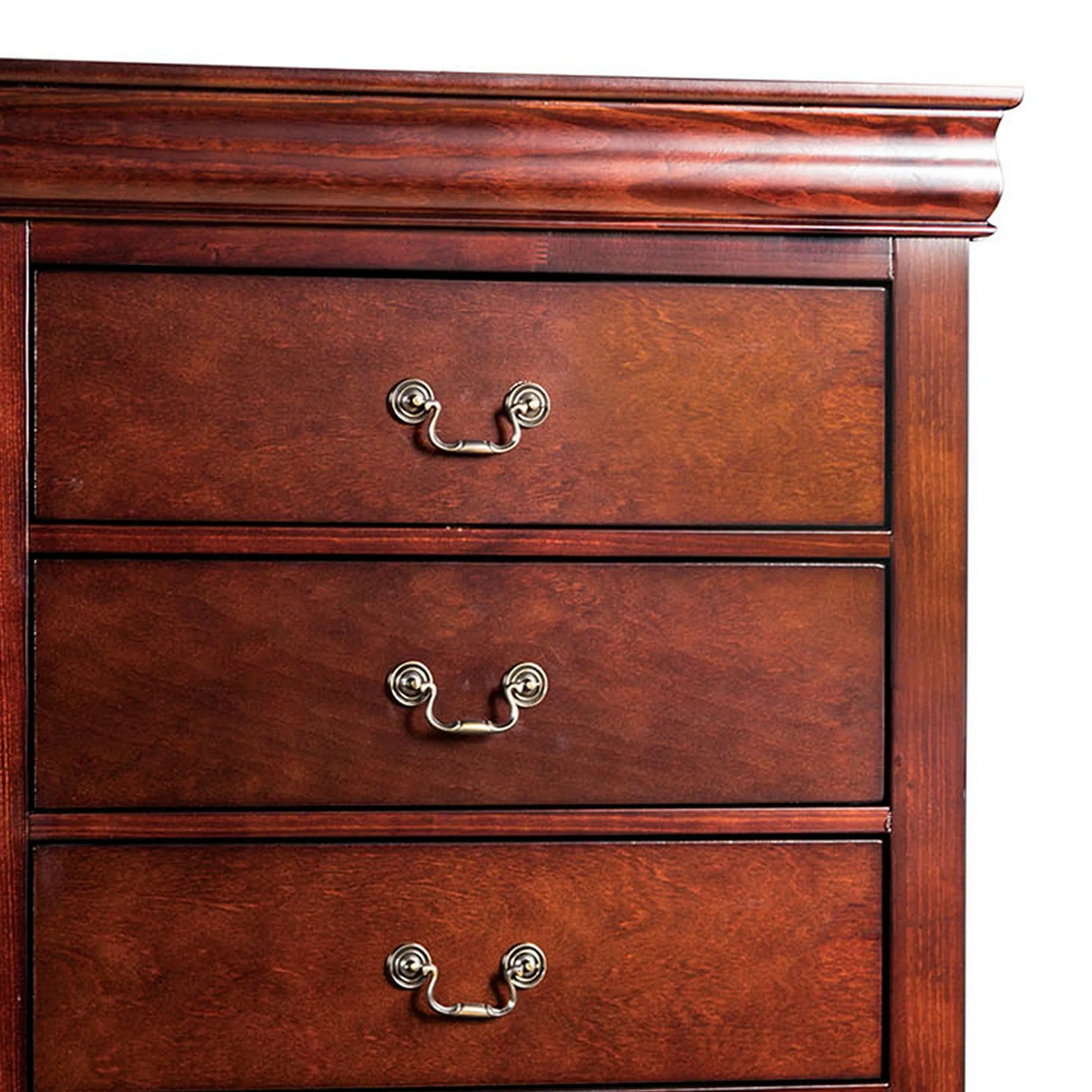 Ryla Tall Dresser Chest, 5 Drawers, Metal Handles, Cherry Brown Solid Wood