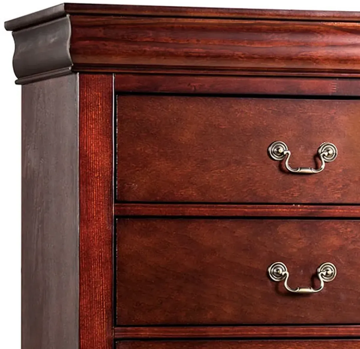 Ryla Tall Dresser Chest, 5 Drawers, Metal Handles, Cherry Brown Solid Wood