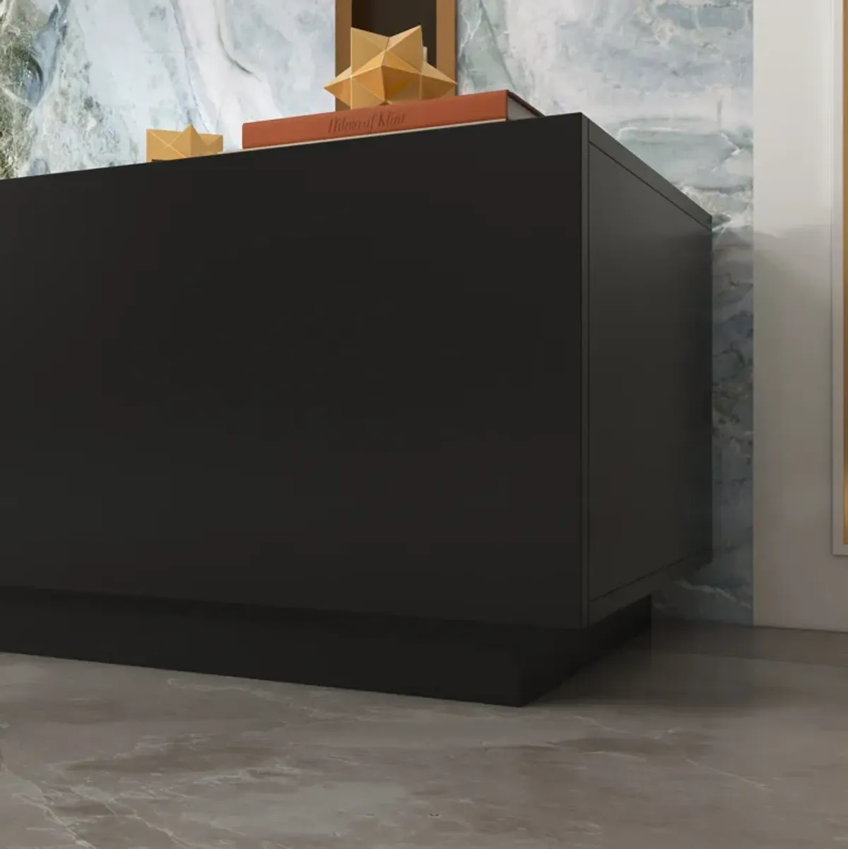 FUFU&GAGA Modern Black 2-Drawer 1-Shelf TV Cabinet (109.4" W x 15.7" D x 14.9" H), Black