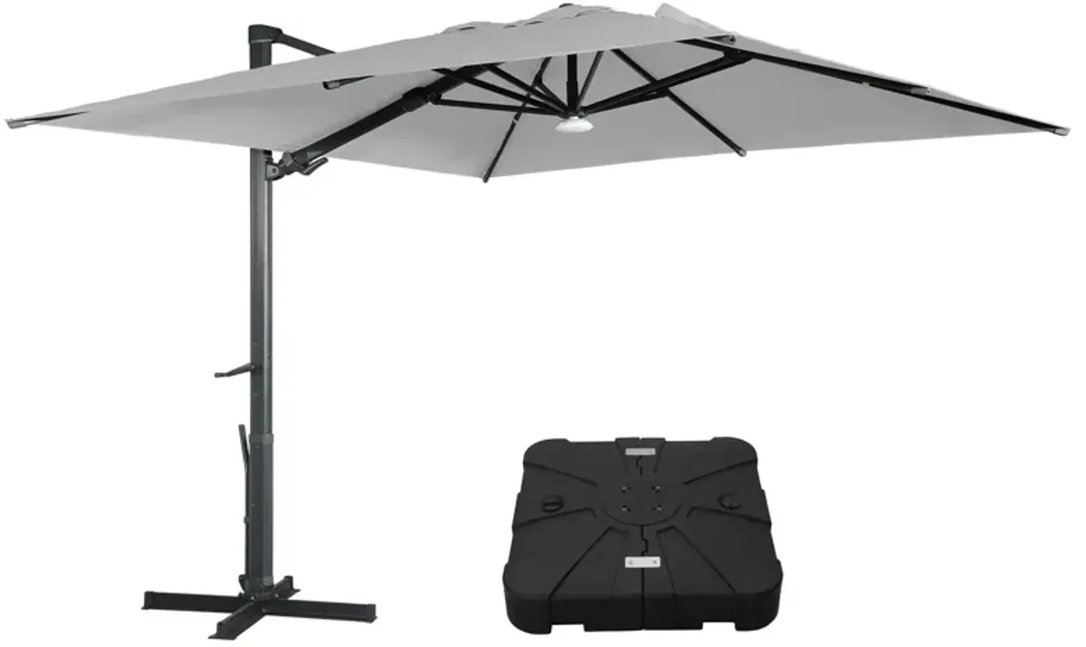 MONDAWE 10 ft. Square Outdoor Cantilever Umbrella Aluminum Frame Tilting Parasol with Detachable Bluetooth LED Light Panel and Weighted Based