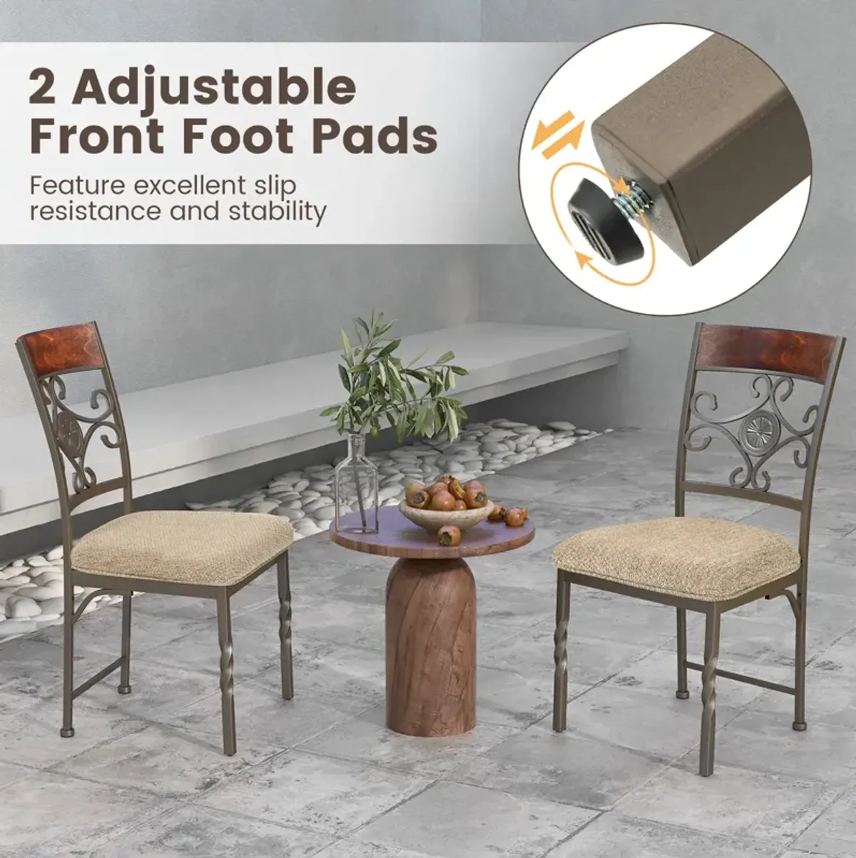 Set of 2 Dining Room Chairs Armless Kitchen Chairs Set with Seat Cushion-Brown