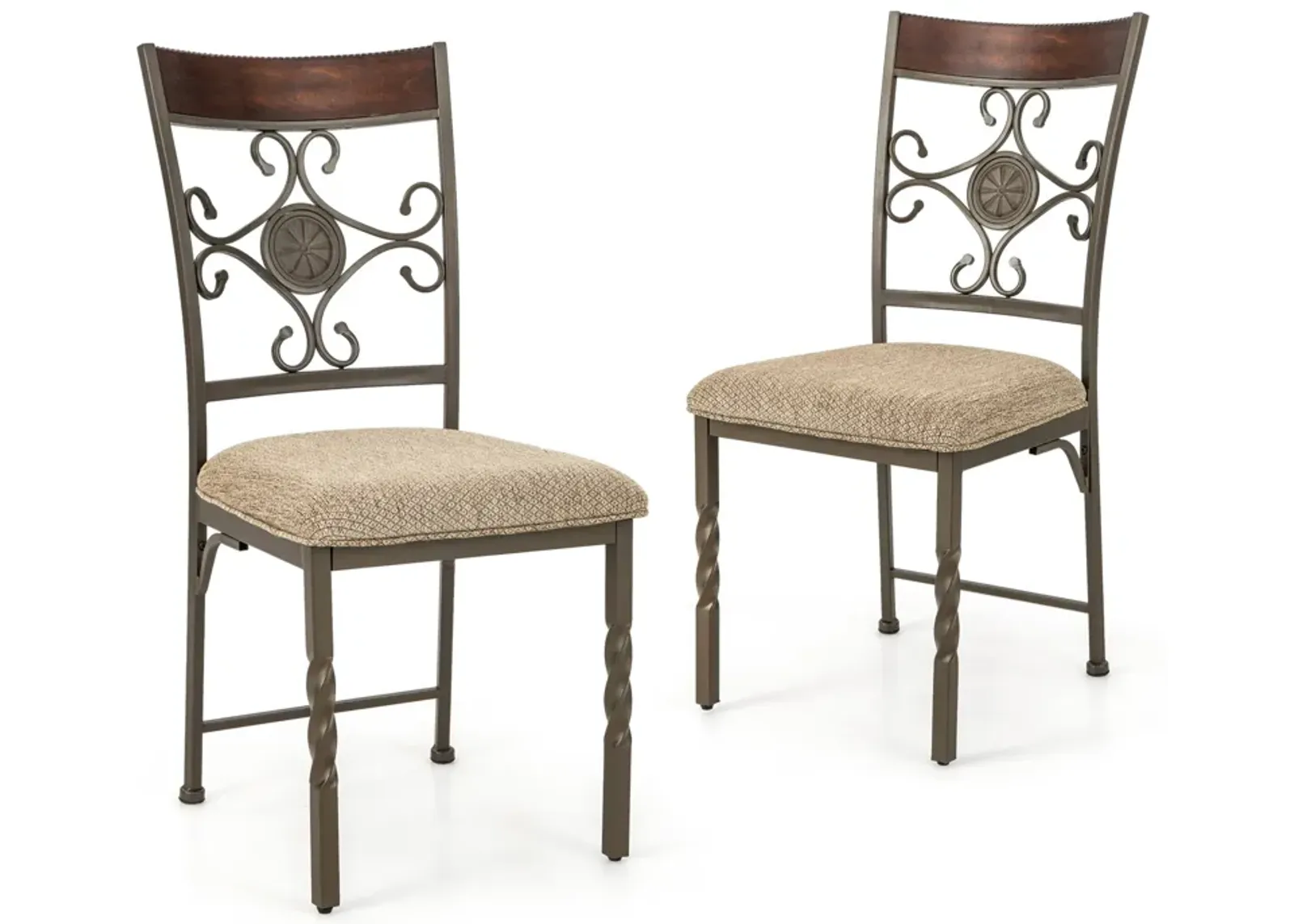 Set of 2 Dining Room Chairs Armless Kitchen Chairs Set with Seat Cushion-Brown