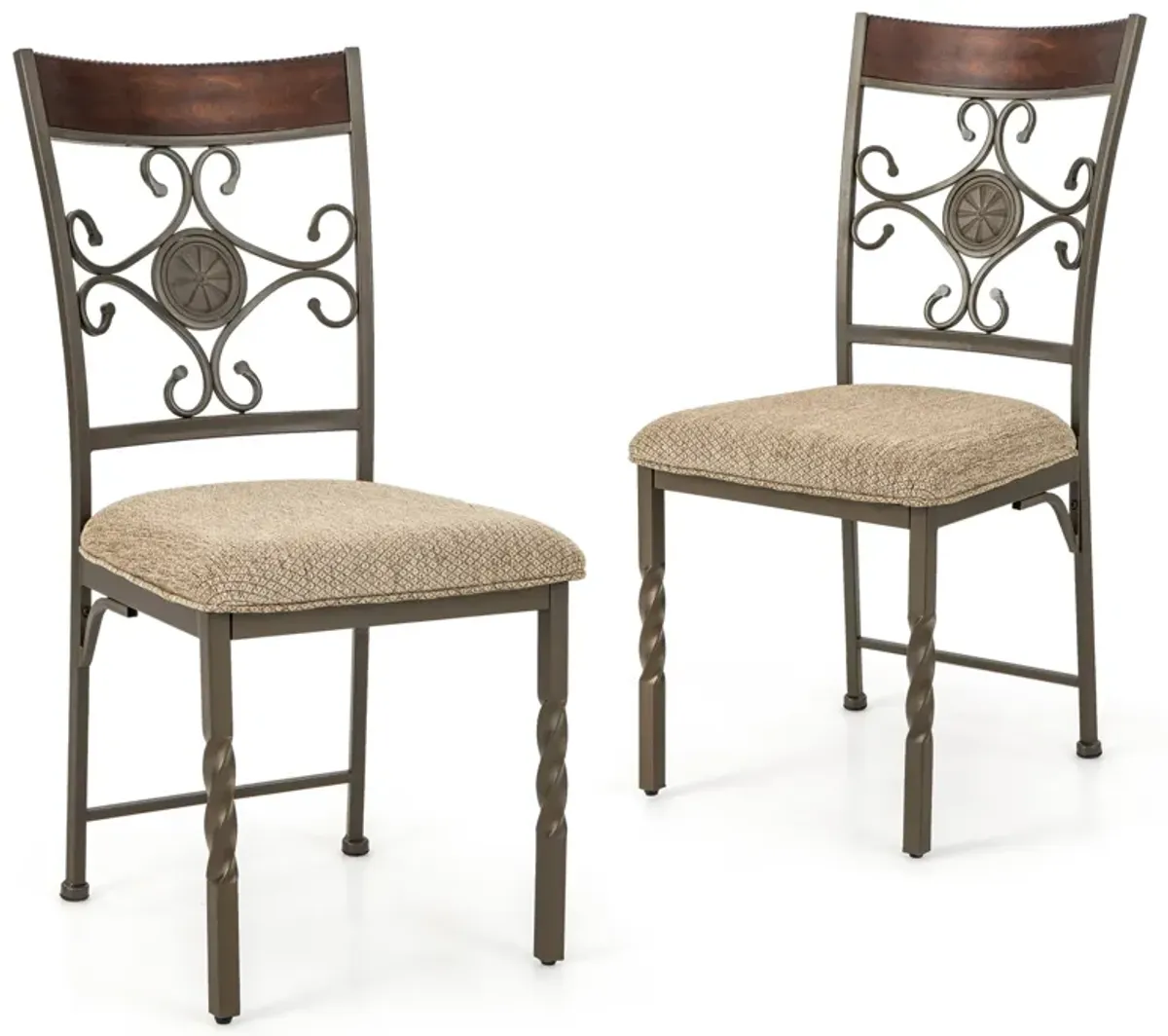 Set of 2 Dining Room Chairs Armless Kitchen Chairs Set with Seat Cushion-Brown