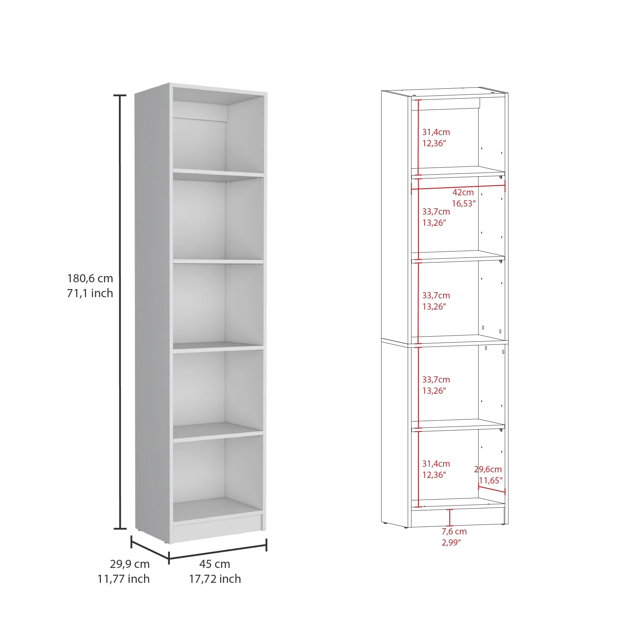 Aberdeen 3 Piece Living Room Set with 3 Bookcases, White