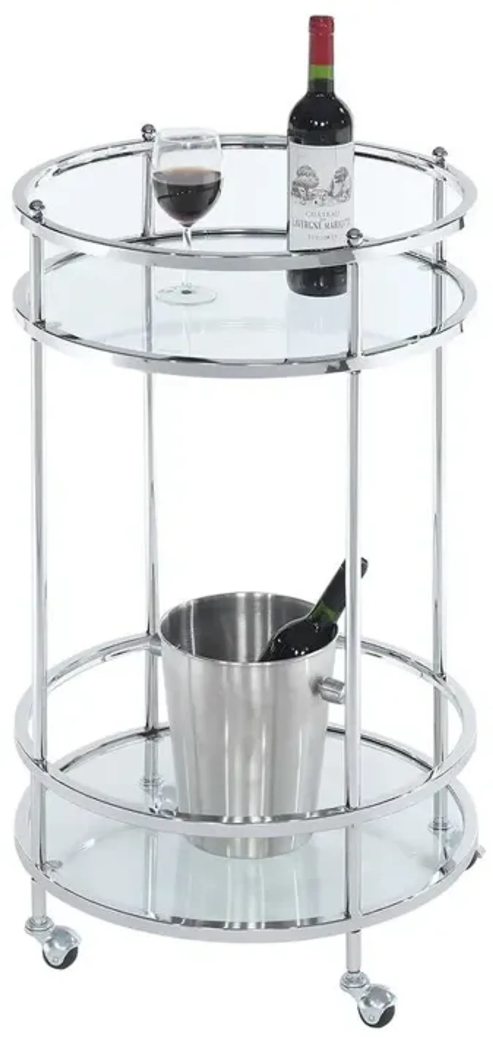 Convenience Concepts Royal Crest 2 Tier Round Glass Bar Cart