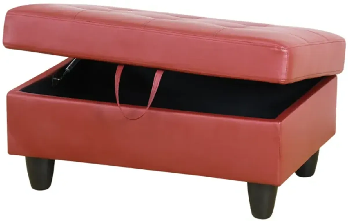 34 in. W Red Faux Leather Rectangle Ottoman with Storage