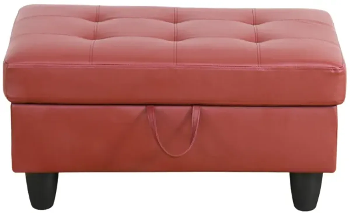 34 in. W Red Faux Leather Rectangle Ottoman with Storage