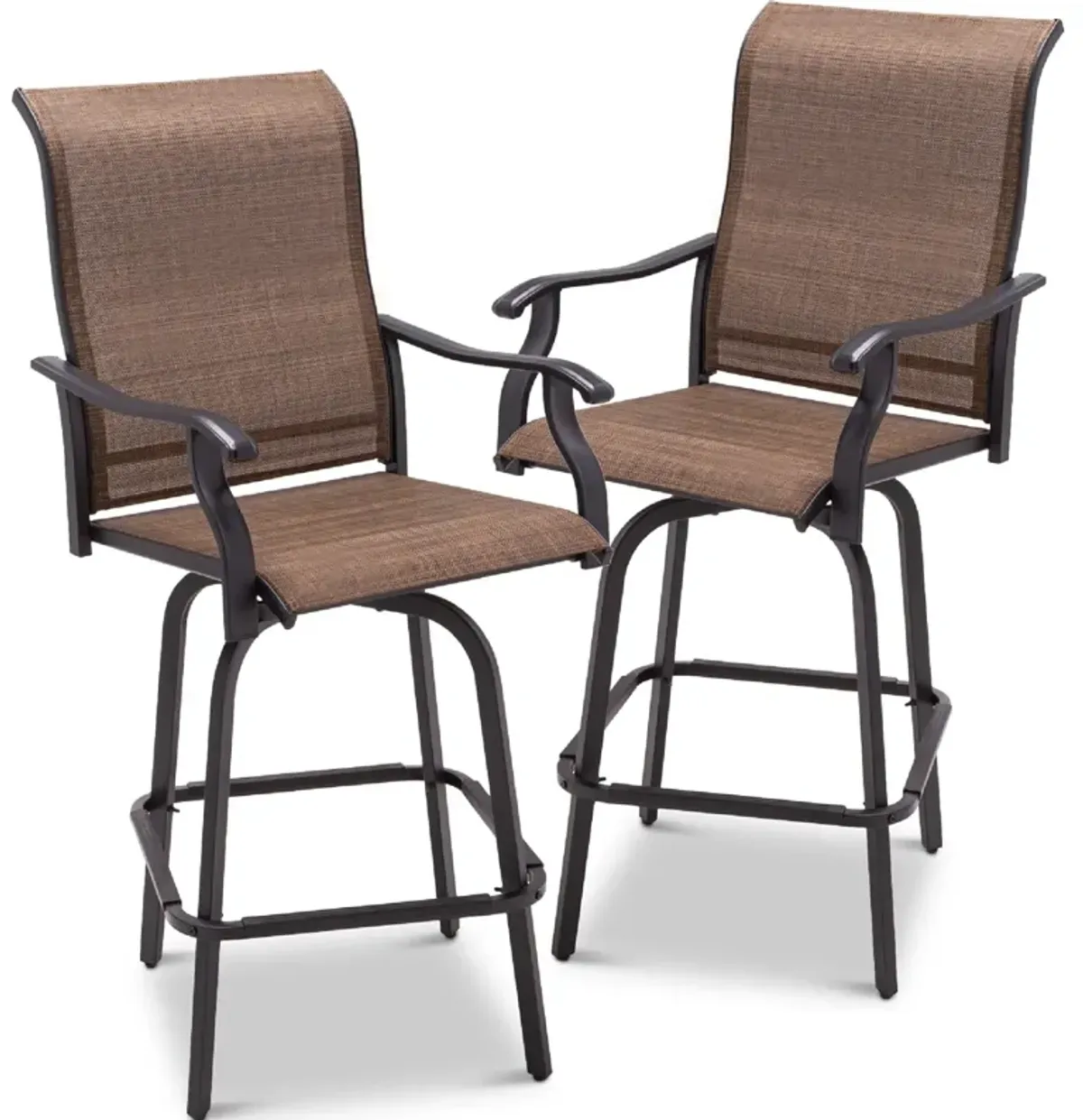 Hivvago Set of 2 Brown All-Weather Mesh Swivel Barstools