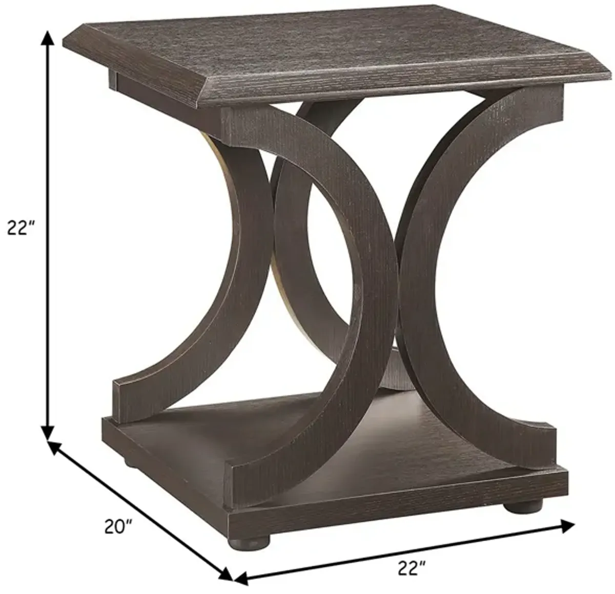 Contemporary Style C Shaped End Table With Open Shelf & Tabletop, Espresso Brown-Benzara